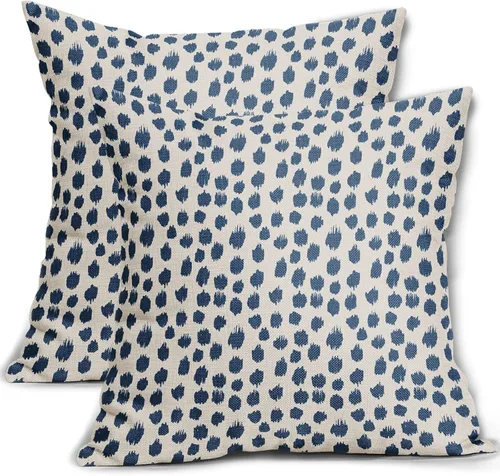 Miniatura 79 de Fundas de almohada marrón y blancas de 18 x 18 pulgadas, juego de 2 almohadas boho grises con lunares, fundas de almohada modernas estampadas