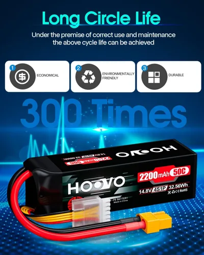 Miniatura 5 de HOOVO 4S 14.8V 2200mAh 50C Lipo Batería Hard Case Pack con XT60 Conector para Popular RC Car RC Helicóptero Avión Quadcopter UAV Drone FPV