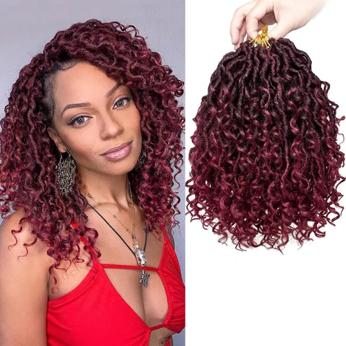 Miniatura 25 de COOKOO 14 pulgadas, 8 piezas de cabello de ganchillo Goddess Locs en total 112 hebras de pelo sintético negro natural de ganchillo de río hippie