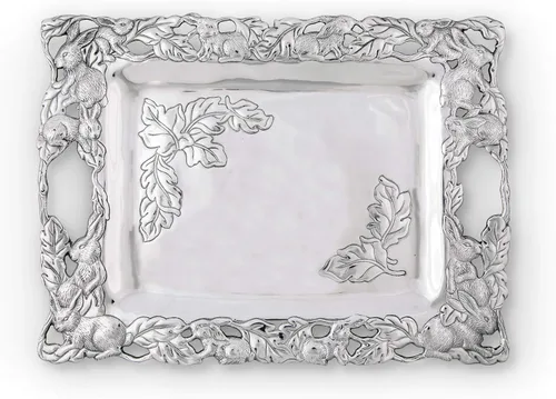 Miniatura 2 de Arthur Court Designs - Bandeja grande de aluminio para servir alimentos, diseño de conejito de Pascua, metal de calidad artesanal, pulido a mano