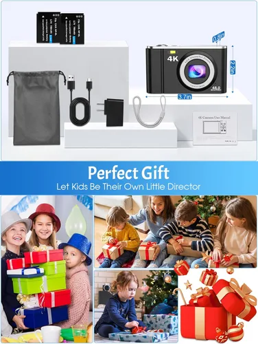 Miniatura 7 de Cámara digital, cámara 4K para niños, para fotografía, enfoque automático Nsoela de 48 MP, pantalla LCD de 2.8 pulgadas, zoom digital 16X, cámara