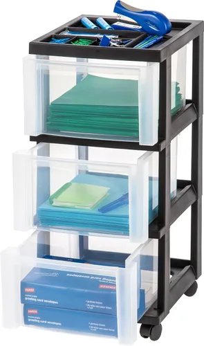 Miniatura 9 de IRIS USA Organizador de almacenamiento con cajones de plástico, carrito rodante, con ruedas giratorias, 3 cajones, para aula, suministros de arte