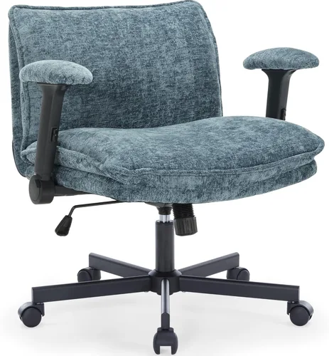 Miniatura 15 de FanciSpot Silla de oficina con patas cruzadas con ruedas y brazos abatibles ajustables, silla de escritorio cruzada con cojín grueso, silla de Negro