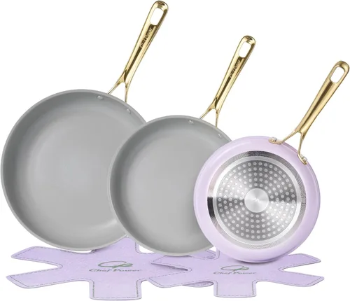 Miniatura 11 de Chef Power Sartén de cerámica con mango de acero inoxidable, juego de 5 piezas, sartén antiadherente, apta para lavavajillas y horno, gris azul