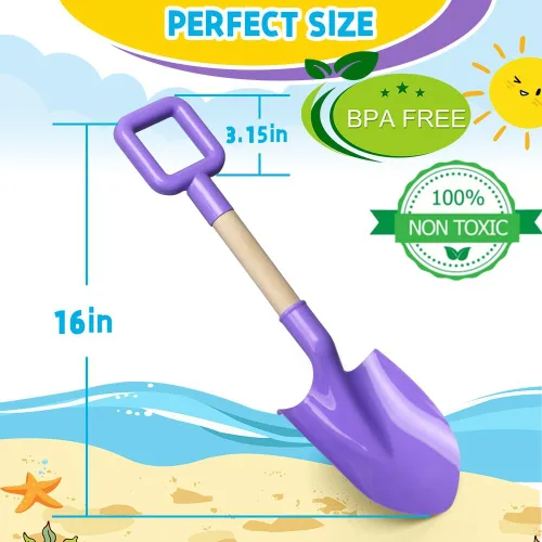 Miniatura 6 de Dilabnba Palas de arena para niños de 16 pulgadas, mango de madera resistente, palas de plástico ABS, herramientas para excavar playa, arenero
