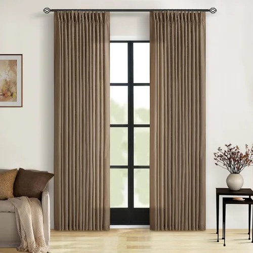 Miniatura 165 de Cortinas de lino natural con pliegues fruncidos de 120 pulgadas de largo para sala de estar, cortinas plisadas con ganchos y lengüeta trasera
