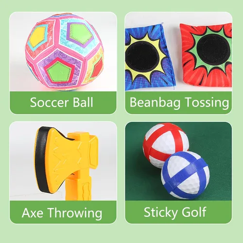 Miniatura 7 de Juego de astillado de golf con soporte: juego de objetivos de golf de batalla 4 en 1 con 16 bolas adhesivas, 8 bolsas de frijol, 2 pelotas