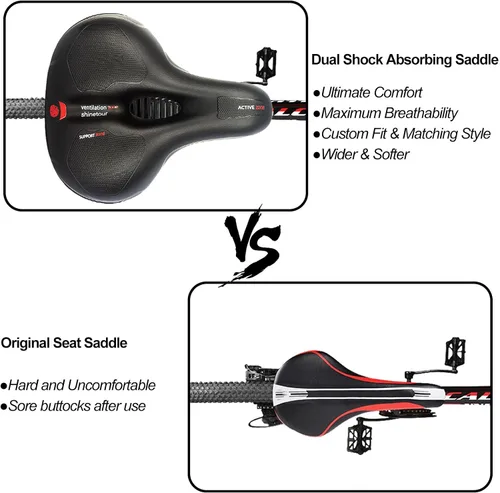 Miniatura 6 de TOPCABIN Asiento cómodo para bicicleta con doble bola de absorción de golpes, espuma viscoelástica gruesa, impermeable, universal, asiento ancho