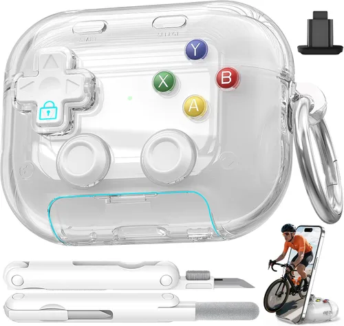 Miniatura 10 de Funda para AirPods Pro 3, con botón presionable, bloqueo de seguridad y soporte para teléfono, funda de regalo divertida para mujeres y hombres