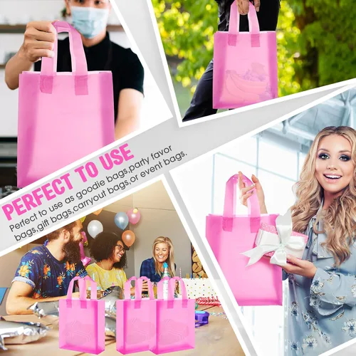 Miniatura 6 de Qilery Paquete de 100 bolsas de regalo de plástico esmerilado con asas, pequeñas bolsas de plástico de 8 x 4 x 10 pulgadas para pequeñas empresas
