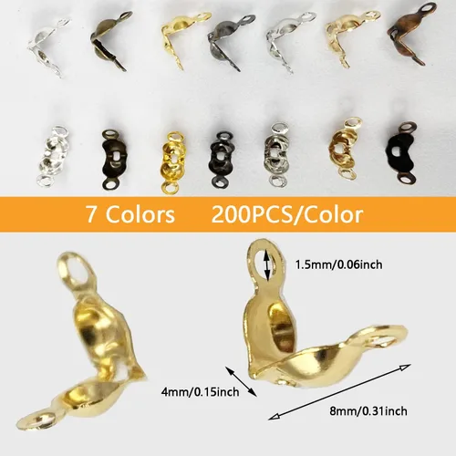 Miniatura 2 de 1400 puntas de cuentas para nudos, cubiertas de nudo, puntas de cuentas plegables, 7 colores, cubiertas abiertas de metal para manualidades