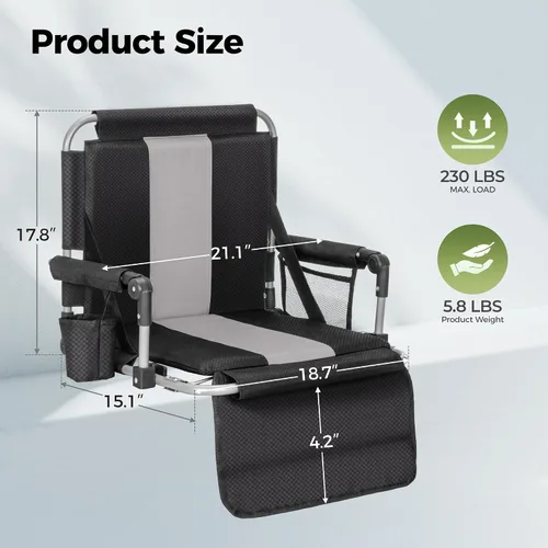 Miniatura 9 de ALPHA CAMP Asientos de estadio para gradas con reposabrazos, sillas acolchadas gruesas con soporte para espalda, silla de estadio extra ancha