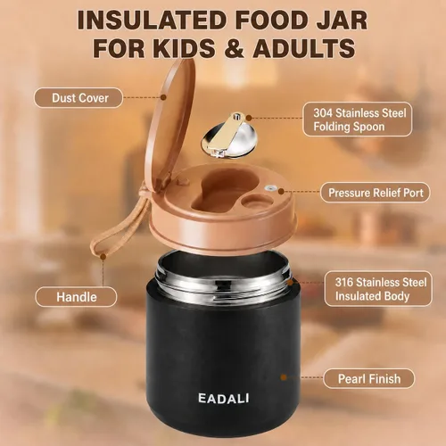 Miniatura 4 de Eadali Tarro de comida para niños de 15.2 onzas para comida caliente, contenedor de almuerzo aislado al vacío con interior de acero inoxidable 316