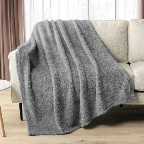 Miniatura 3 de PAVILIA - Manta de sherpa para sofá, gris esponjosa y cálida, manta de felpa suave para cama, acogedora, súper suave y ligera, manta decorativa