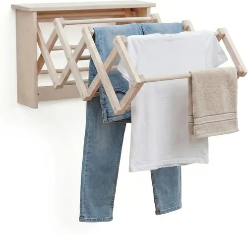 Miniatura 7 de Pennsylvania Woodworks Estante de secado de ropa para montar en la pared, resistente, plegable, para secar la ropa, estante plegable de madera Large