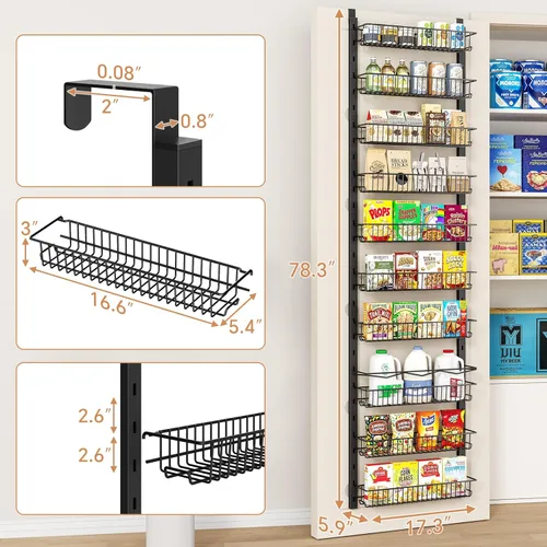 Miniatura 3 de MIAOLI Organizador de despensa sobre la puerta, estante de especias ajustable de 10 niveles, organizador de condimentos colgante para cocina, baño