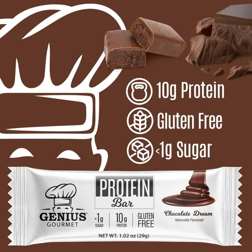 Miniatura 3 de Genius Gourmet Barra de proteínas, sueño de chocolate, aperitivo Keto, bajo en carbohidratos, bajo en azúcar y sin gluten, aperitivos de proteínas