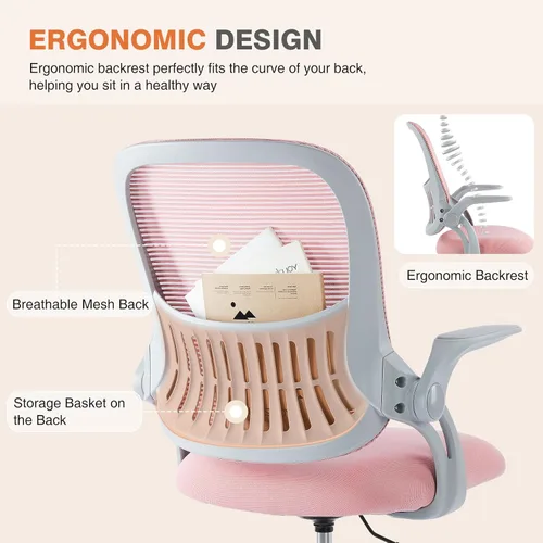 Miniatura 5 de Sweetcrispy Silla ejecutiva gerencial de oficina en casa, silla giratoria de malla ergonómica ajustable con respaldo medio, brazos abatibles, cómodo
