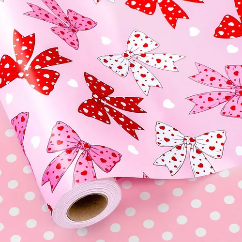 Miniatura 12 de Yarcony Papel de regalo reversible de boda, papel de regalo con temática de corazón, estampado creativo de amor y lazo, envoltura de regalo