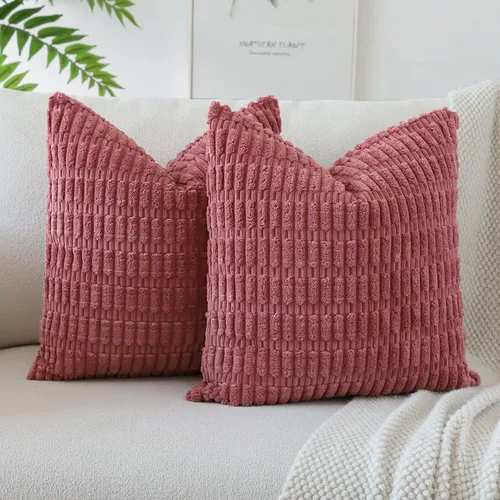 Miniatura 29 de OTOSTAR - Paquete de 2 fundas de cojín decorativas de pana suaves y a rayas estilo boho, fundas de cojín cuadradas para decoración del hogar, fundas