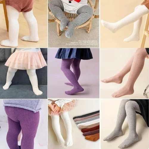 Miniatura 13 de CECORC Mallas de punto trenzado para niñas pequeñas, medias gruesas de algodón para bebés de 1 a 10 años