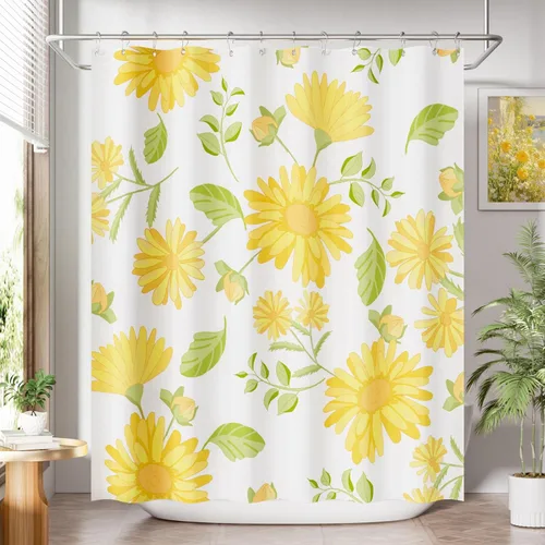AmazerBath Cortina de ducha floral, juego de cortinas de ducha lavables de tela con 12 ganchos para cortina de ducha, cortinas de ducha de tela C-