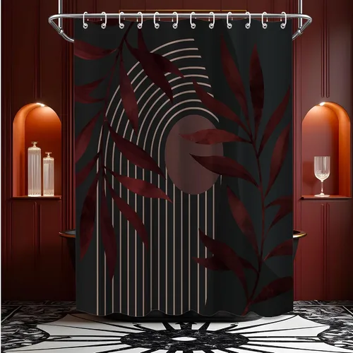 Miniatura 65 de Cortina de ducha bohemia en negro y gris, cortinas de ducha modernas de mediados de siglo negro y gris para baño, juego de tela impermeable