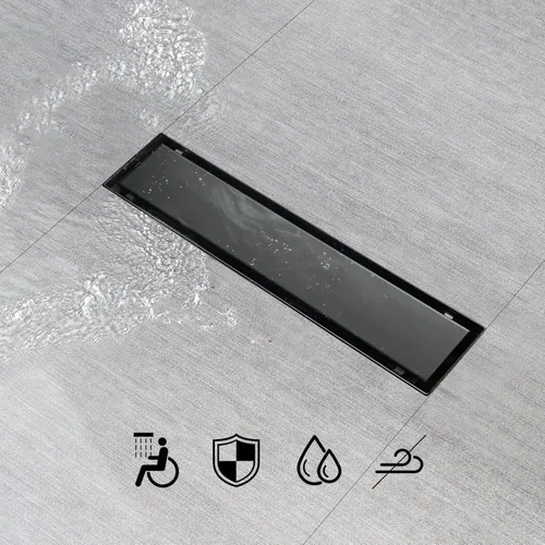 Miniatura 4 de SaniteModar Drenaje de ducha lineal, drenaje de ducha negro de 12 pulgadas con panel 2 en 1 de inserción plana y de azulejos, drenaje de suelo