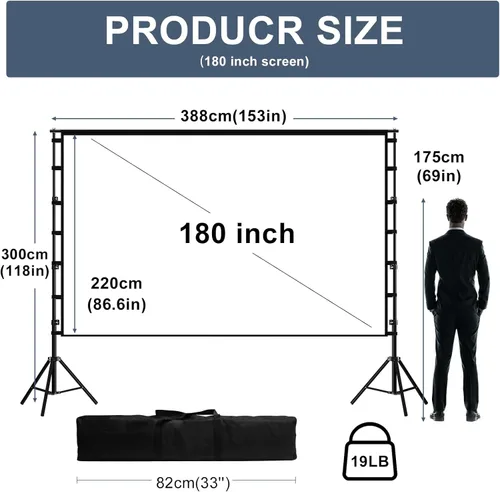 Miniatura 3 de Pantalla de proyector de 180 pulgadas con soporte, pantalla de proyección exterior HUANYINGBJB portátil, pantalla de película frontal trasera 16:9