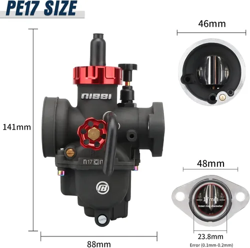 Miniatura 6 de Carburador NIBBI PE17mm, Compatible con motores de motocicleta de brida de 100cc 110cc, con chorro piloto principal, compatible con YAMAHA HONDA