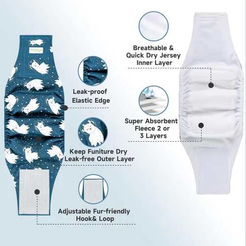 Miniatura 4 de wegreeco Pañales lavables para perros machos (paquete de 3) – Pañales lavables para el vientre para perros machos (Alpacas, M)