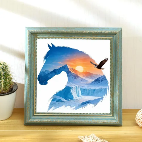Miniatura 7 de VISIAIP Kit de pintura artística de caballo con diamantes para adultos, 5D de bricolaje completo con diamantes redondos, diseño de paisaje
