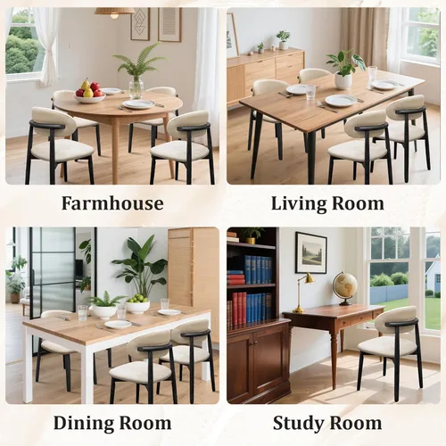 Miniatura 7 de Juego de 2 sillas de comedor estilo granja, sillas de cocina tapizadas de tela moderna de mediados de siglo, sillas de comedor de madera