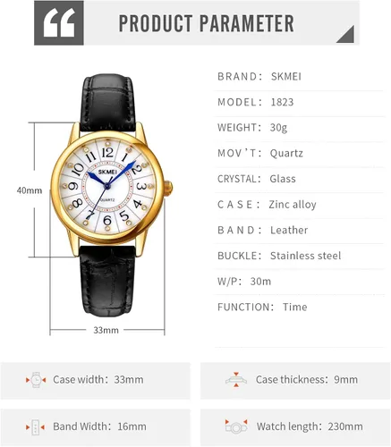 Miniatura 6 de SKMEI Lady Watches for Women Waterproof Leather Band Easy Reader Dress Diamond Analog Quartz Small Face Business Light Wrist Watch Girls Gifts