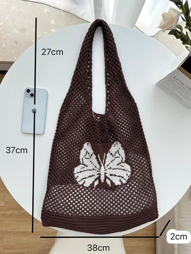 Miniatura 4 de ENBEI Bolsas bohemias, bolsa de punto de hombro, bolsa de mano Y2K estética, bolso de ganchillo lindo para mujeres, regalos hippie Café con una