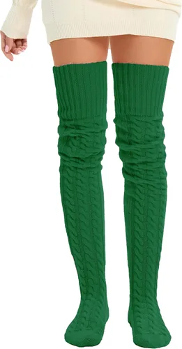 Miniatura 12 de SherryDC Calcetines hasta el muslo de punto trenzado para mujer, calentadores de piernas, extra largos por encima de la rodilla, medias altas