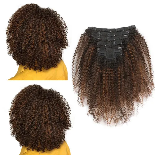 Miniatura 11 de ABH AMAZINGBEAUTY HAIR Kinkys - Extensiones de cabello rizado con clip, 3C y 4A, doble trama, cabello humano Remy real rizado para afroamericanos