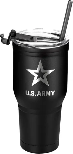 Miniatura 3 de Military Gift Shop Taza de Viaje de Acero Inoxidable con Aislamiento al Vacío de Doble Pared Negra del Ejército de EE.UU. de 30 oz - Regalos