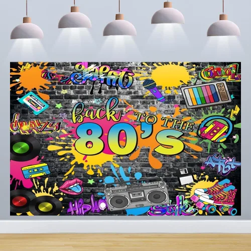 Miniatura 4 de Telón de fondo de los años 80 para fiestas, hip hop, rock, discoteca, fiesta de cumpleaños, fondos de fotos retro, graffiti, fondo de pared