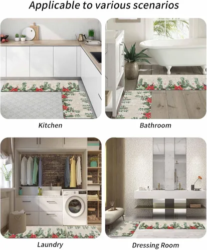 Miniatura 6 de Tapete de baño de eucalipto navideño para bañera, antideslizante, de secado rápido y absorbente, de tierra de diatomeas, para fregadero de cocina