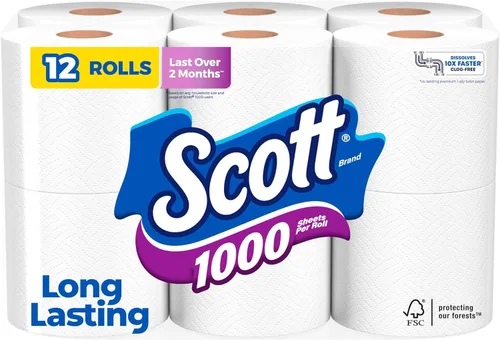 Miniatura 18 de Scott - 1000 hojas por rollo de papel higiénico, 4 rollos, toallas de baño