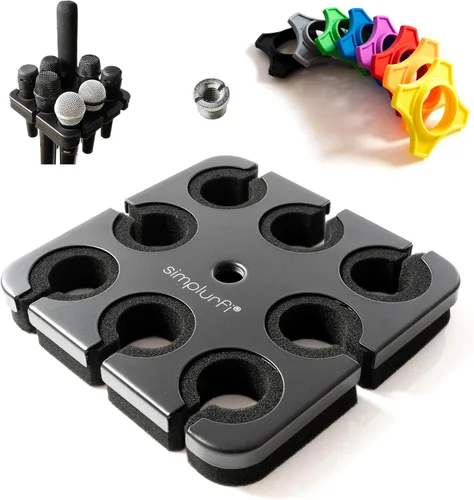 Miniatura 7 de Soporte Múltiple para Micrófonos con Soporte de Micrófono de Escritorio - Accesorio de Bandeja Cuadrada sostiene hasta 8 micrófonos Organizador
