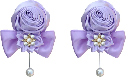 Miniatura 21 de Boutonniere de rosas de satén, 2 piezas para boda, novio, padrino, padrino, mejor hombre, padre, alfiler de solapa, agujero de botón, flor