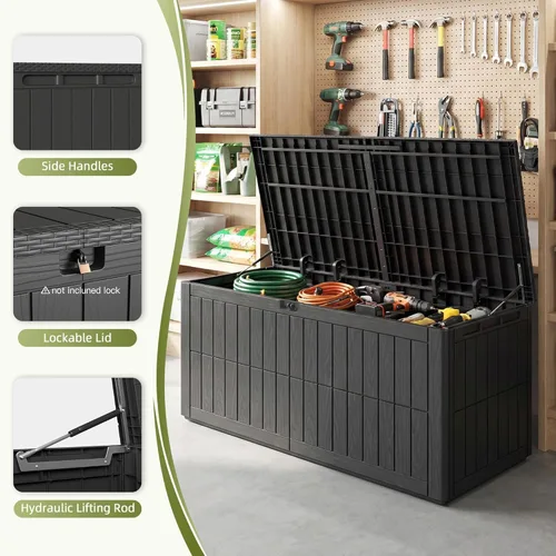 Miniatura 2 de UDPATIO 120 Gallon Deck Box Outdoor Storage Box Lockable Waterproof Resin Indoor Outdoor Storage Container for Patio Cushions, Tools, Package