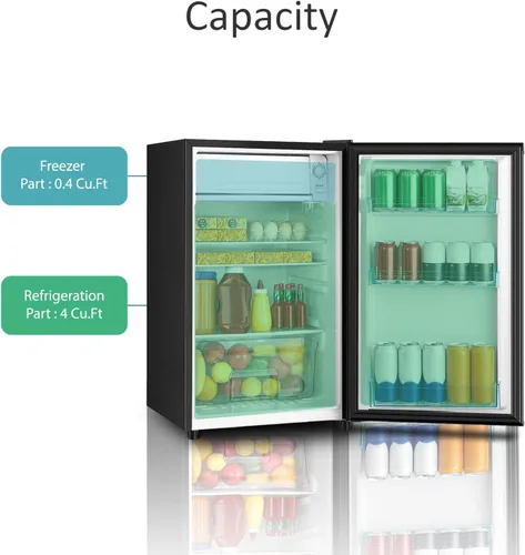 Miniatura 5 de HAILANG - Refrigerador mini de 4.4 pies cúbicos con congelador, refrigerador mini de una puerta, 5 configuraciones de temperatura ajustable, Negro