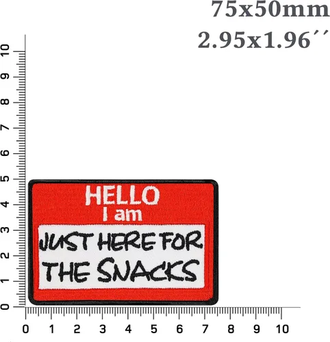 Miniatura 5 de Hello I am .. Parche termoadhesivo "Hello I am just here for snacks" Etiqueta de nombre Parches para todas las telas cita divertida Adhesivo