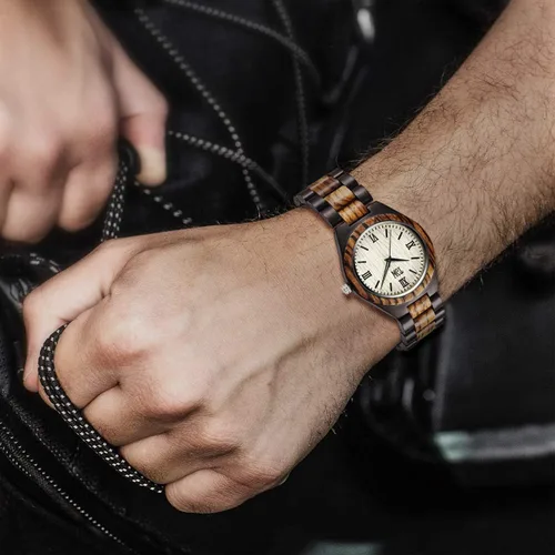 Miniatura 4 de TJW 6006 - Reloj de pulsera analógico de cuarzo para hombre, de madera, hecho a mano, informal.
