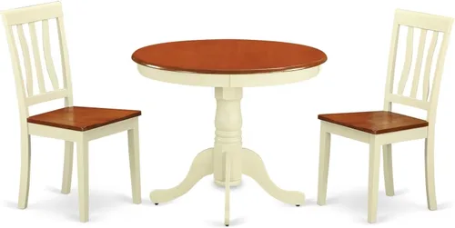 Miniatura 14 de East West Furniture ANTI3-BLK-W Juego de mesa y sillas de cocina de 3 piezas contiene una mesa de comedor redonda con pedestal y 2 sillas de asiento