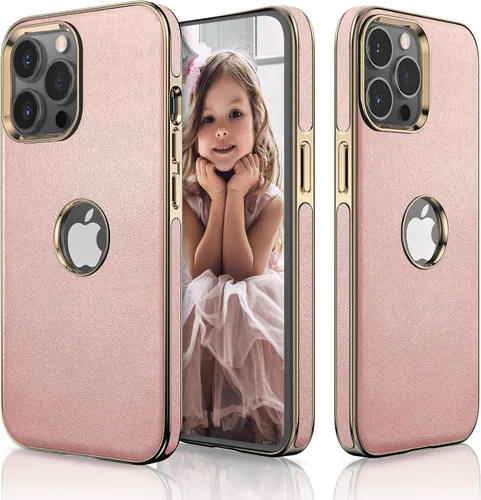 Miniatura 16 de LOHASIC Compatible con iPhone 14 Pro Max, funda delgada de cuero galvanizado dorado, antiarañazos, suave cubierta trasera protectora para hombre