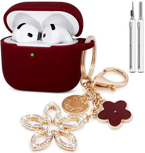 Miniatura 14 de Funda compatible con AirPods 4, funda protectora de silicona para Airpod 4 con llavero brillante, funda para auriculares inalámbricos Apple AirPods
